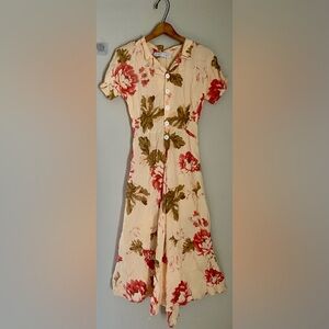Christy Dawn Piper Dress Peach Floral Cottagecore Midi Button Front Small